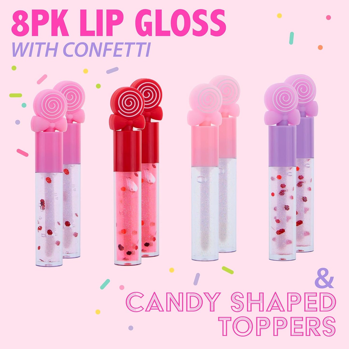 8Pc Lip Gloss Set - Sweet Thing Lip Gloss Collection W/Confetti and Candy Shaped Toppers | Safe and Non-Toxic Lip Gloss Gift Set for Girls