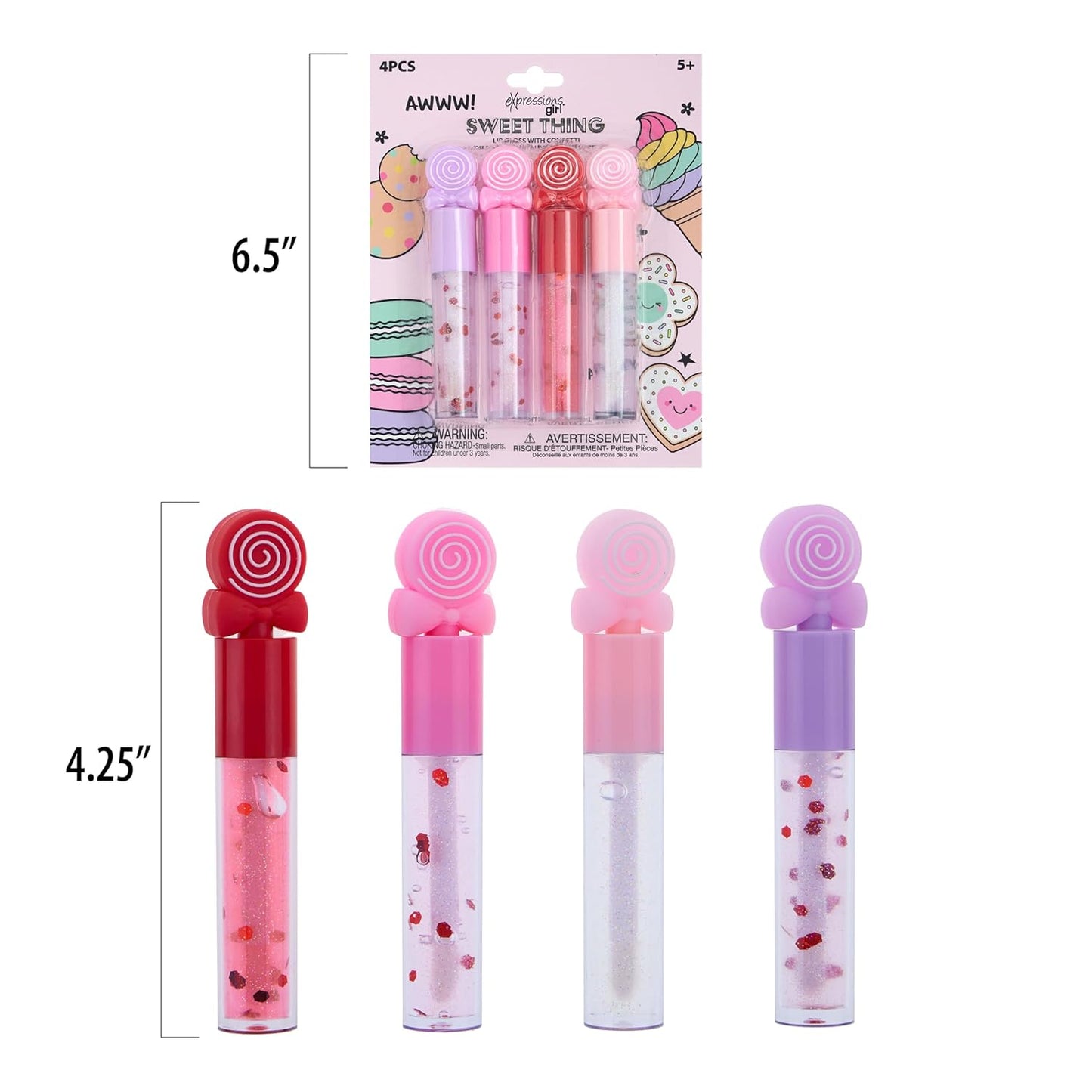 8Pc Lip Gloss Set - Sweet Thing Lip Gloss Collection W/Confetti and Candy Shaped Toppers | Safe and Non-Toxic Lip Gloss Gift Set for Girls