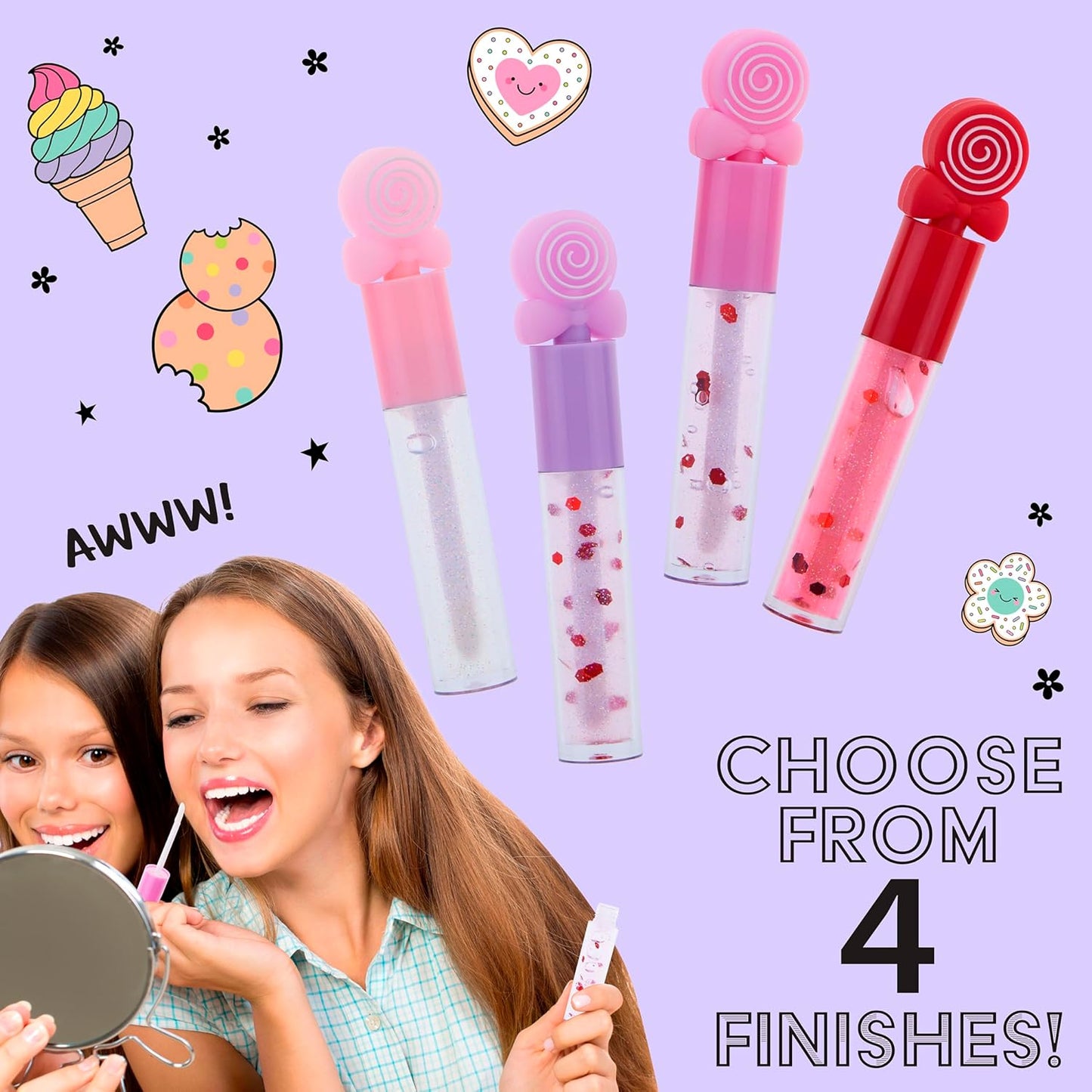 8Pc Lip Gloss Set - Sweet Thing Lip Gloss Collection W/Confetti and Candy Shaped Toppers | Safe and Non-Toxic Lip Gloss Gift Set for Girls